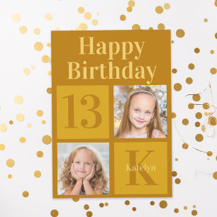 Gelukkige Verjaardag Chic Gold 2 Foto gepersonalis Kaart