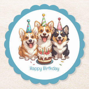 Gelukkige verjaardag Corgi Dogs Kartonnen Onderzetters