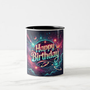 Gelukkige Verjaardag Cosmic Galaxy Magic Tweekleurige Koffiemok