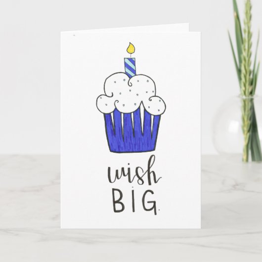 gelukkige verjaardag cupcake kalligrafie blauw han kaart (Voorkant)