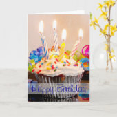 Gelukkige Verjaardag Cupcake met kaarsen Kaart (Gele Bloem)