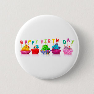 Gelukkige Verjaardag Cupcakes - Button