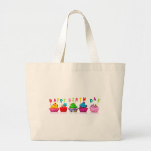 Gelukkige Verjaardag Cupcakes Grote Tote Bag