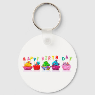 Gelukkige Verjaardag Cupcakes - Sleutelhanger