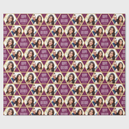 Gelukkige Verjaardag Custom Photo Star Pattern Plu Cadeaupapier (Vlak)