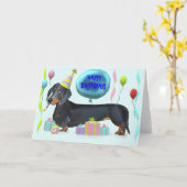 Gelukkige Verjaardag Dachshund Kaart (Gele Bloem)