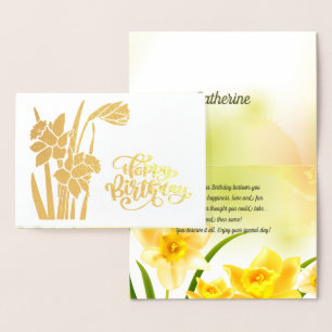 Gelukkige verjaardag. Daffodils Luxury Real Folie Folie Kaarten