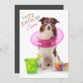 Gelukkige Verjaardag Dawg Beach Pool Hond Zonnebri Feestdagenkaart (Voorkant / Achterkant)