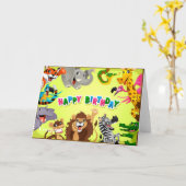 Gelukkige verjaardag dierentuin dieren kaart (Gele Bloem)