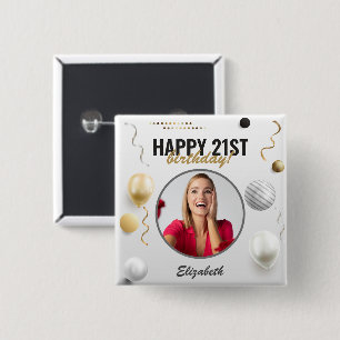 Gelukkige Verjaardag Douane Modern Fotogift Vierkante Button 5,1 Cm