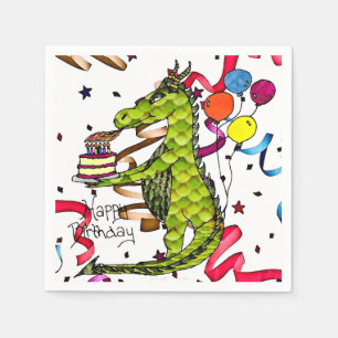 Gelukkige Verjaardag Dragon Lighting Candles Napki Servet