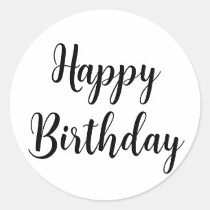 Gelukkige Verjaardag Eenvoudige Minimalistische Zw Ronde Sticker