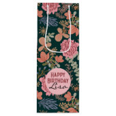 Gelukkige Verjaardag elegante bloemenrosé wijn Wijn Cadeautas (Voorkant)