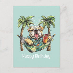Gelukkige verjaardag Engelse Bulldog in Hawaiaanse Briefkaart
