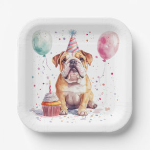Gelukkige verjaardag Engelse Bulldog Papieren Bordje