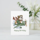 Gelukkige verjaardag Engelse Bulldog Piloot Vliegt Briefkaart (Staand voorkant)