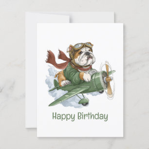 Gelukkige verjaardag Engelse Bulldog Piloot Vliegt Briefkaart