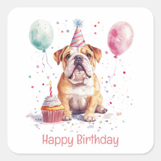 Gelukkige verjaardag Engelse Bulldog Vierkante Sticker