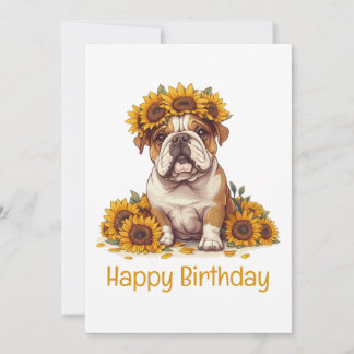 Gelukkige Verjaardag Engelse Bulldog Zonnebloem Kr Kaart