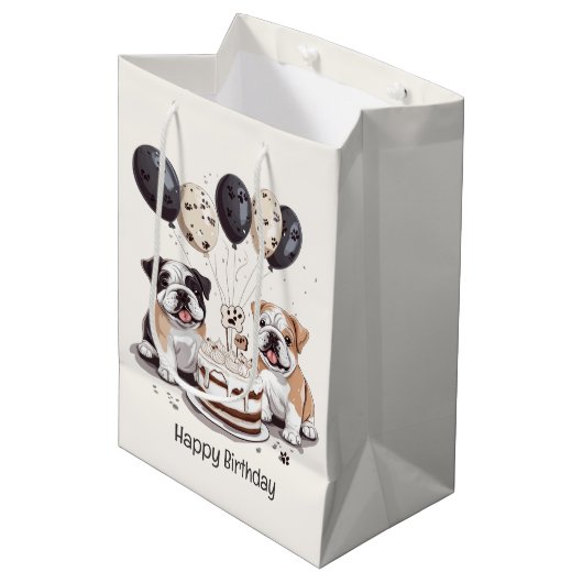Gelukkige verjaardag Engelse Bulldogs Medium Cadeauzakje (Voorkant Gekanteld)
