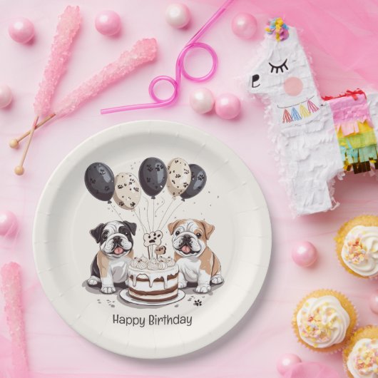 Gelukkige verjaardag Engelse Bulldogs Papieren Bordje (Feest)