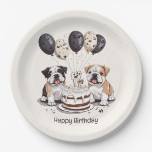 Gelukkige verjaardag Engelse Bulldogs Papieren Bordje
