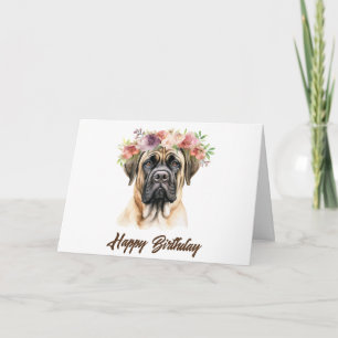 Gelukkige Verjaardag Engelse Mastiff Hond met Bloe Kaart