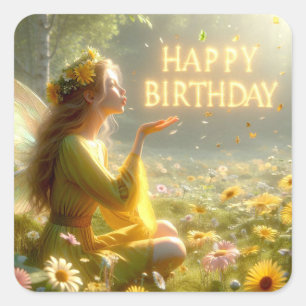 Gelukkige Verjaardag Fairy Fantasy Magic Vierkante Sticker