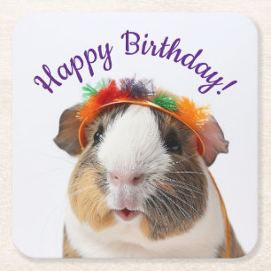 Gelukkige Verjaardag - Feestdier cavia #2 Vierkante Kartonnen Onderzetter