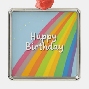 Gelukkige verjaardag Fel en Kleurrijke Regenboog Metalen Ornament