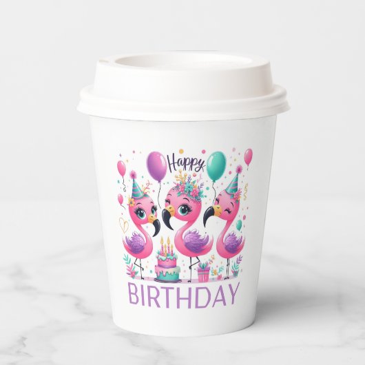 Gelukkige Verjaardag Flamingo's Papier Cups Papieren Bekers (Achterkant)