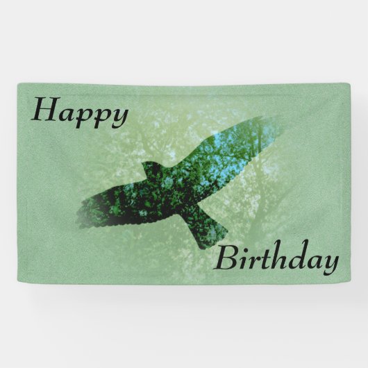 Gelukkige verjaardag Flying Black Crow Bomen Groen Spandoek (Horizontaal)