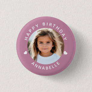 Gelukkige Verjaardag Foto en Naam Badge Ronde Button 3,2 Cm