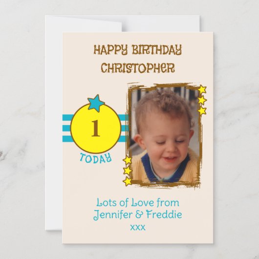 Gelukkige Verjaardag foto naam leeftijd blauwe mag Magnetische Uitnodiging (Voorkant)