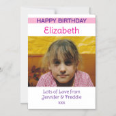 Gelukkige Verjaardag foto naam paarse magnetische Magnetische Uitnodiging (Voorkant)