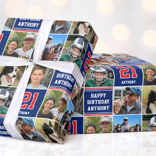 Gelukkige Verjaardag Fotocollage Elke Leeftijd Rod Cadeaupapier