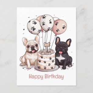 Gelukkige verjaardag Franse Bulldog Feesthoeden Briefkaart