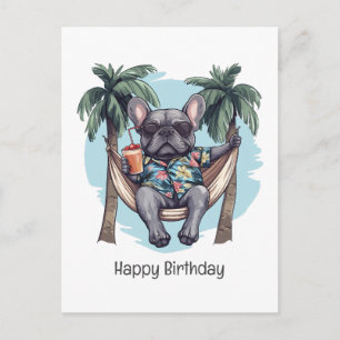 Gelukkige Verjaardag Franse Bulldog in Hawaiaanse  Briefkaart