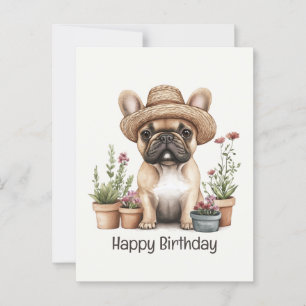 Gelukkige verjaardag Franse Bulldog Tuinieren Bloe Briefkaart