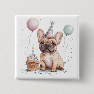 Gelukkige verjaardag Franse Bulldog Vierkante Button 5,1 Cm