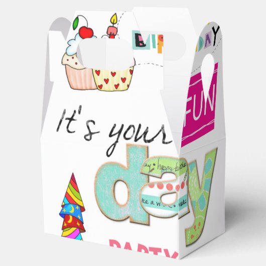 Gelukkige Verjaardag Gable Favor Box FUN Cupcake Bedankdoosjes (Geopend)