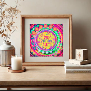 Gelukkige Verjaardag Geel Leuk Kleurrijke Inspiriv Poster