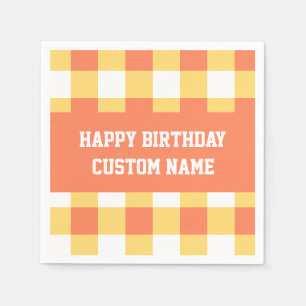 Gelukkige verjaardag gele gingham servet