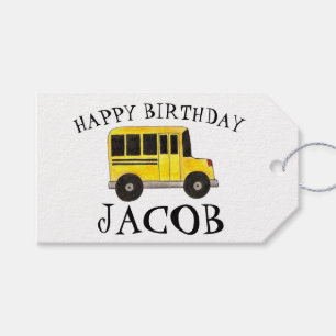 Gelukkige Verjaardag Gele School Bus Leraar Onderw Cadeaulabel