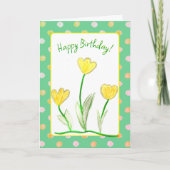 Gelukkige Verjaardag Gele Tulp Bloemenkunst Kaart (Voorkant)