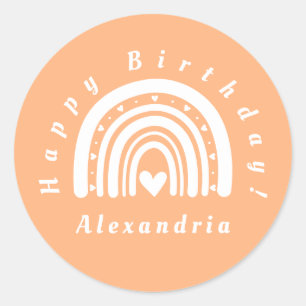 Gelukkige Verjaardag Gepersonaliseerde Peach Rainb Ronde Sticker
