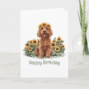 Gelukkige Verjaardag Goldendoodle Hond Zonnebloem Kaart