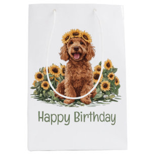 Gelukkige Verjaardag Goldendoodle Hond Zonnebloem  Medium Cadeauzakje