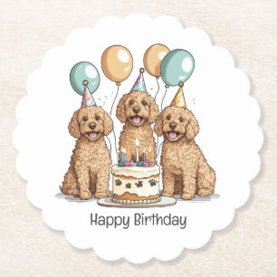 Gelukkige verjaardag Goldendoodle honden Kartonnen Onderzetters