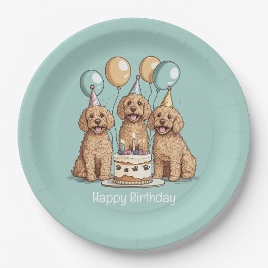 Gelukkige Verjaardag Goldendoodle Honden Papieren Bordje (Voorkant)